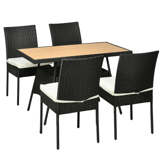 5-Piece Wicker Patio Dining Set, WPC Table, PE Rattan, Cream White Outdoor Dining Sets Black Rattan, Cream Cushion, Teak Tabletop at Gallery Canada