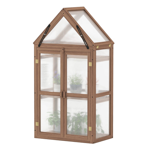 Mini Wooden Greenhouse, Cold Frame For Vegetables And Flowers, Brown