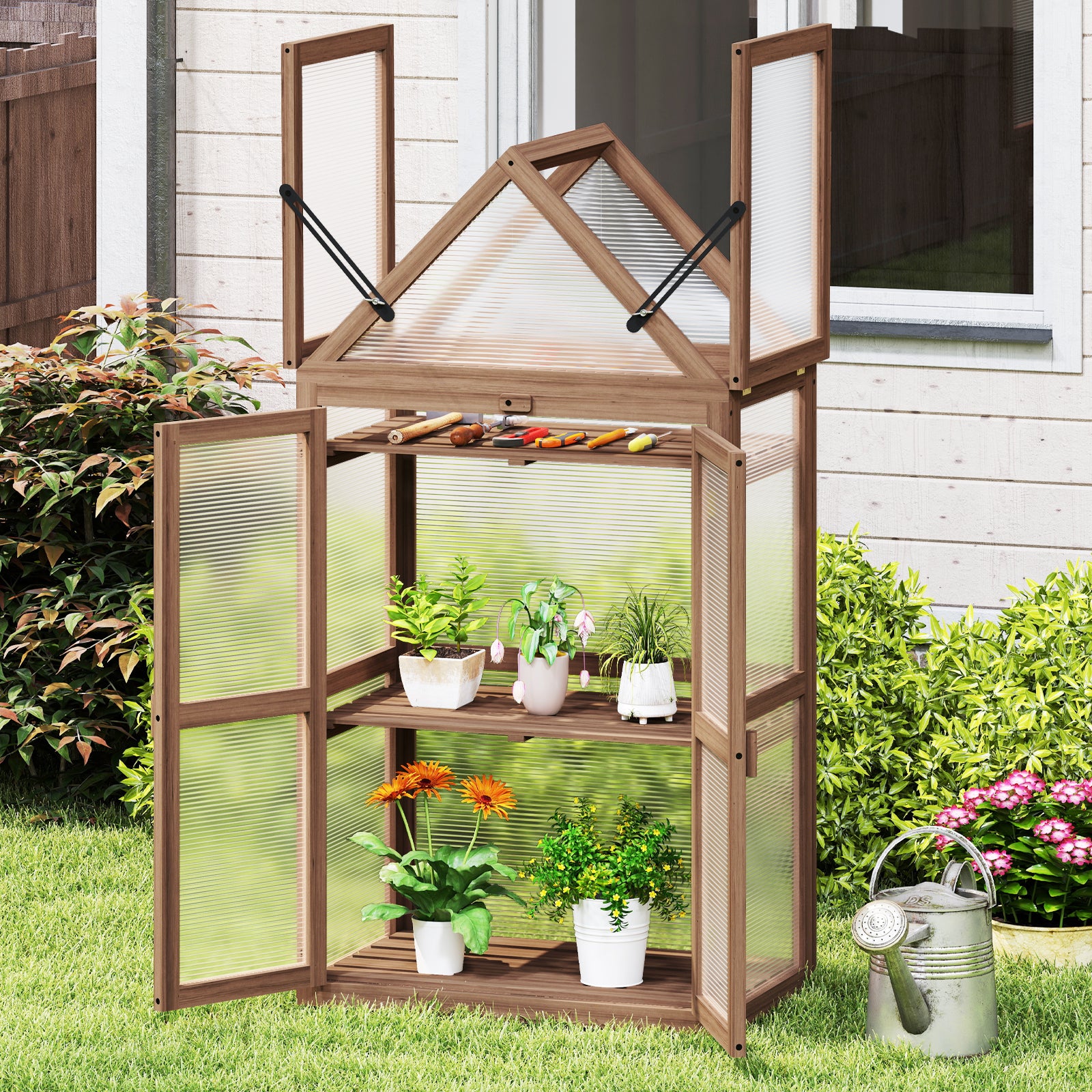 Cold Frame Mini Wooden Greenhouse for Vegetable and Flower, Brown Greenhouses at Gallery Canada