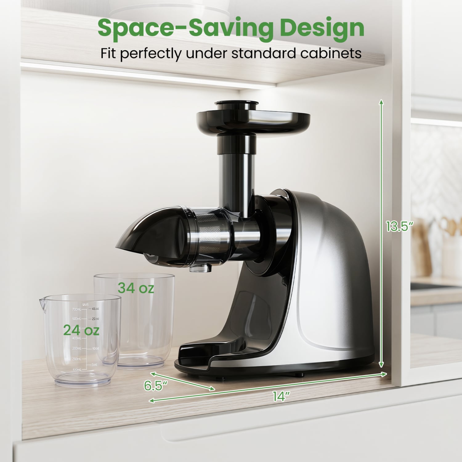 Cold Press Juicer Machine with 95% High Yield and 2-Speed Modes-Sliver, Silver Juicers & Coffee Machines at Gallery Canada