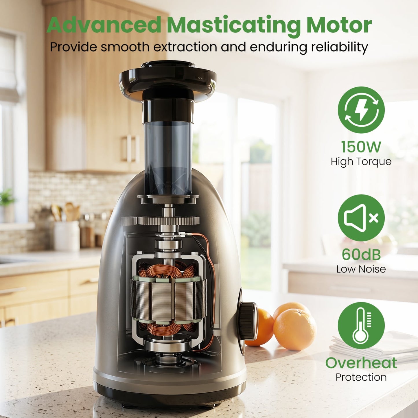 Cold Press Juicer Machine with 95% High Yield and 2-Speed Modes-Sliver, Silver Juicers & Coffee Machines at Gallery Canada