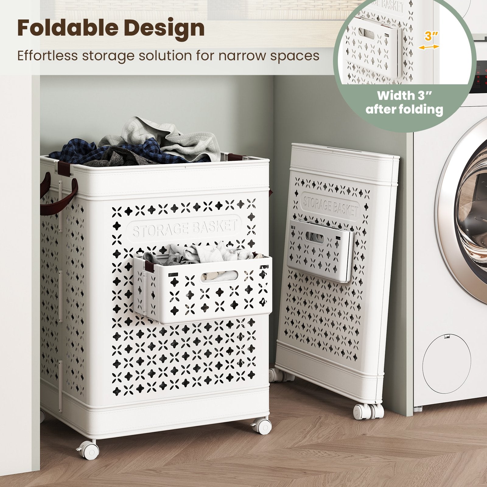 Collapsible Laundry Basket 20 Gallon Plastic Storage Bin, White Laundry Baskets at Gallery Canada