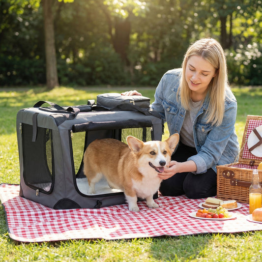 Collapsible Soft Dog Crate Travel Crate with Mesh Windows and 3 Doors-S, Gray Dog Kennels Gray at Gallery Canada