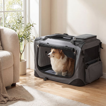 Collapsible Soft Dog Crate Travel Crate with Mesh Windows and 3 Doors-S, Gray Dog Kennels at Gallery Canada