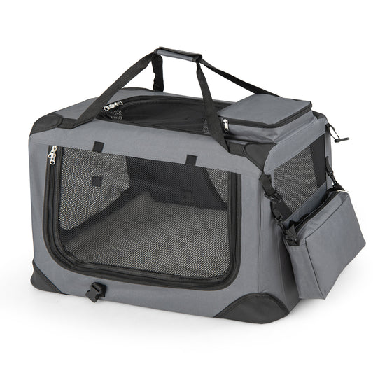Collapsible Soft Dog Crate Travel Crate with Mesh Windows and 3 Doors-S, Gray Dog Kennels Gray at Gallery Canada