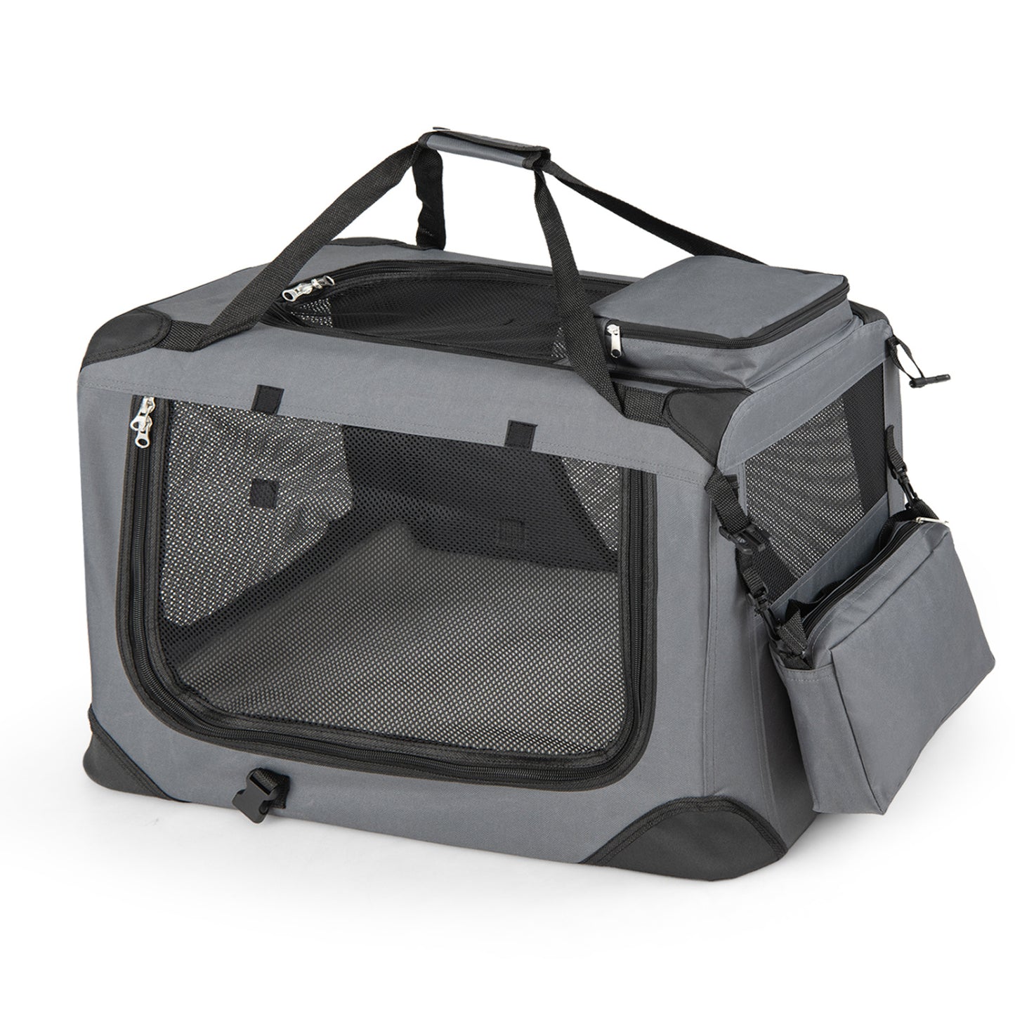Collapsible Soft Dog Crate Travel Crate with Mesh Windows and 3 Doors-S, Gray Dog Kennels at Gallery Canada