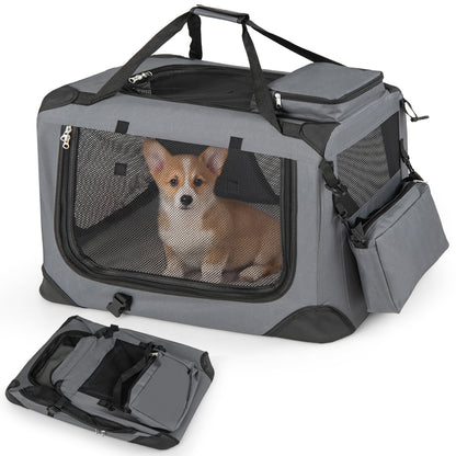 Collapsible Soft Dog Crate Travel Crate with Mesh Windows and 3 Doors-S, Gray Dog Kennels at Gallery Canada
