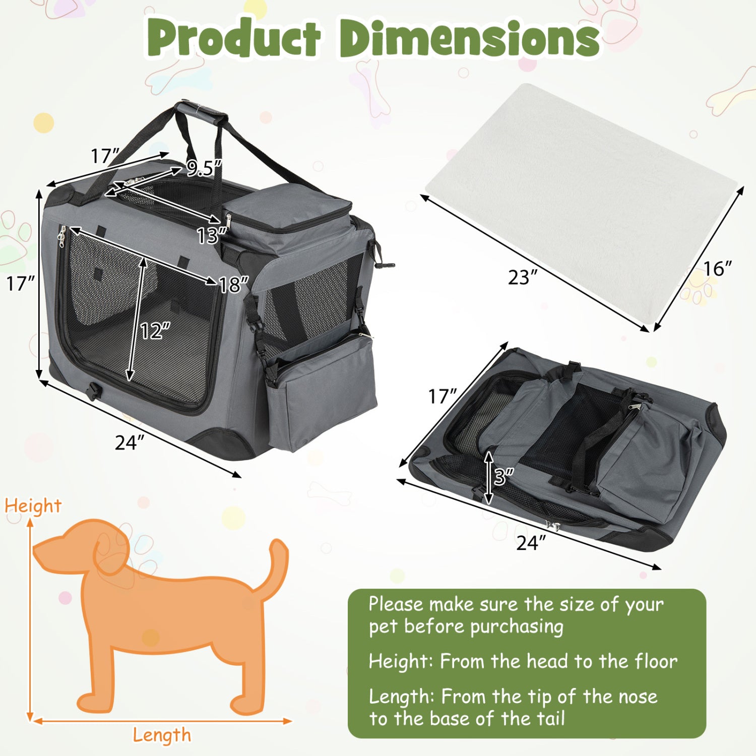 Collapsible Soft Dog Crate Travel Crate with Mesh Windows and 3 Doors-S, Gray Dog Kennels at Gallery Canada