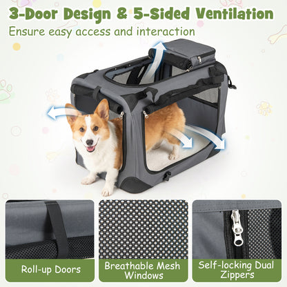 Collapsible Soft Dog Crate Travel Crate with Mesh Windows and 3 Doors-S, Gray Dog Kennels at Gallery Canada