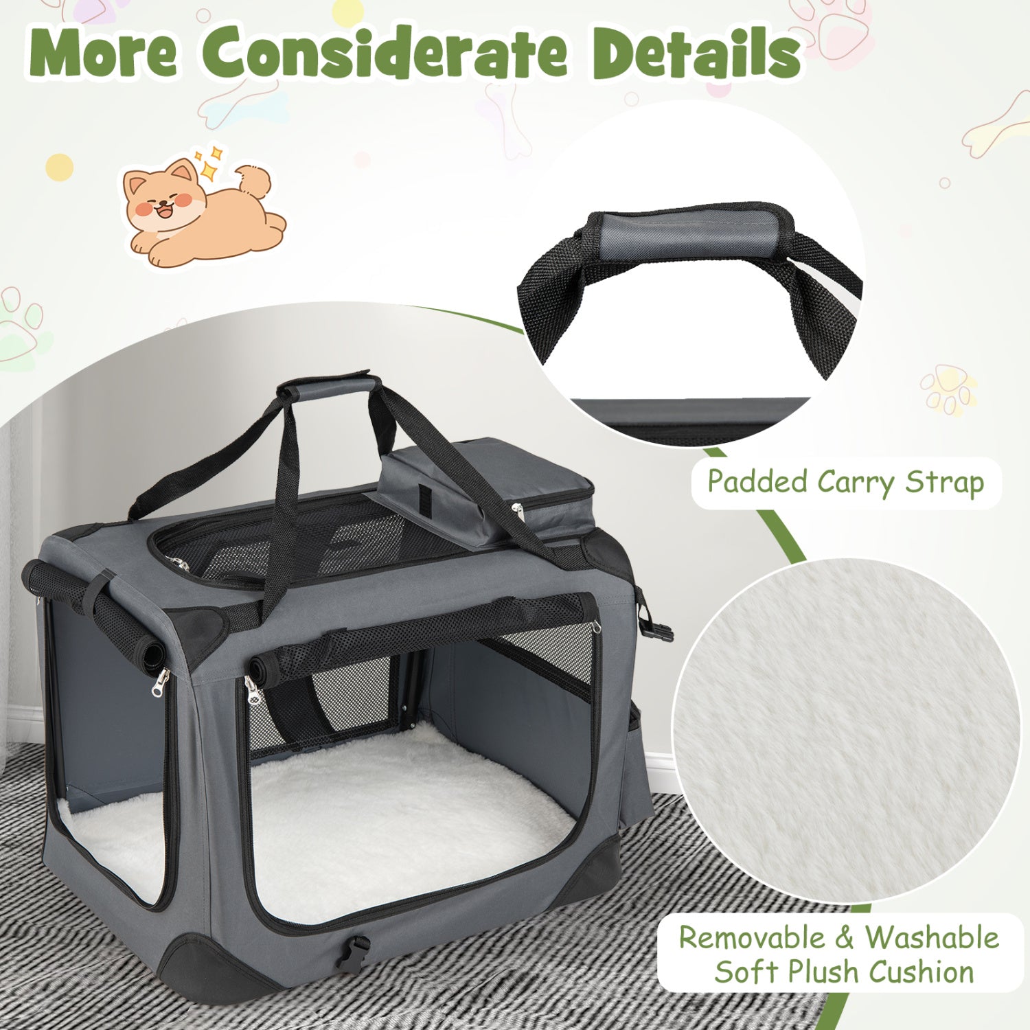 Collapsible Soft Dog Crate Travel Crate with Mesh Windows and 3 Doors-S, Gray Dog Kennels at Gallery Canada