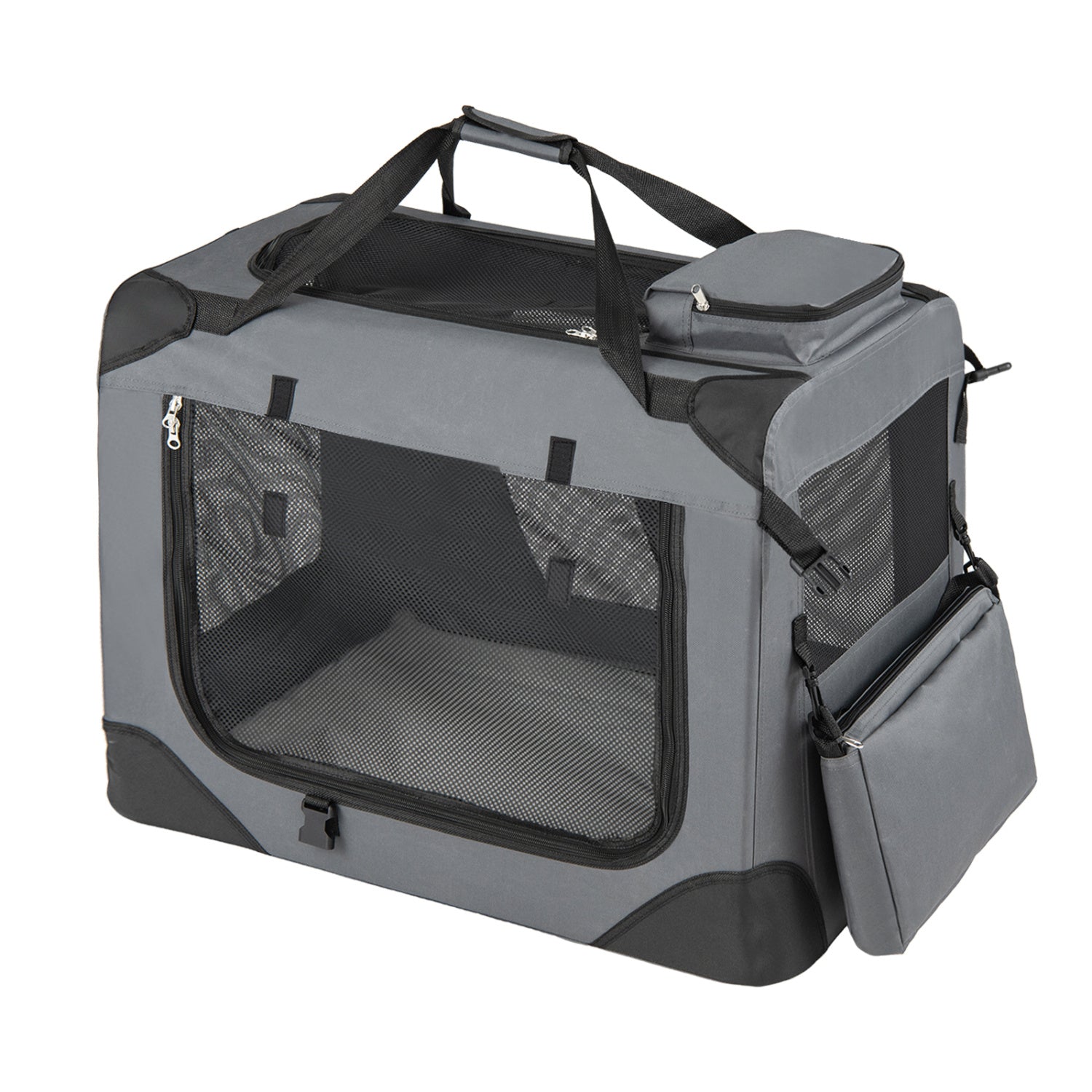 Collapsible Soft Dog Crate Travel Crate with Mesh Windows and 3 Doors-M, Gray Dog Kennels at Gallery Canada