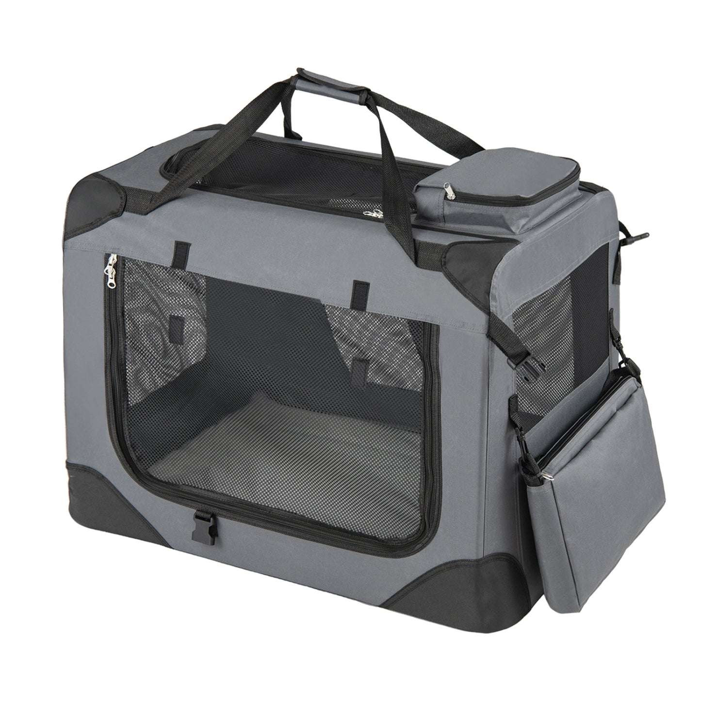 Collapsible Soft Dog Crate Travel Crate with Mesh Windows and 3 Doors-M, Gray Dog Kennels at Gallery Canada
