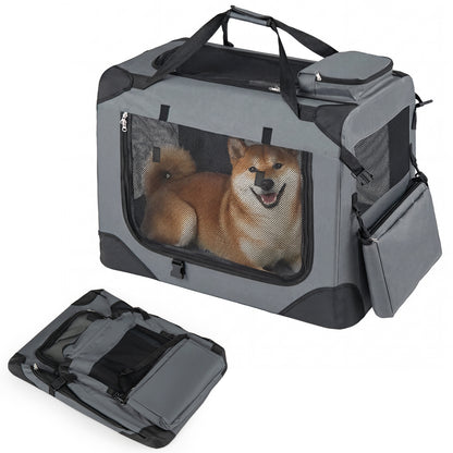 Collapsible Soft Dog Crate Travel Crate with Mesh Windows and 3 Doors-M, Gray Dog Kennels at Gallery Canada