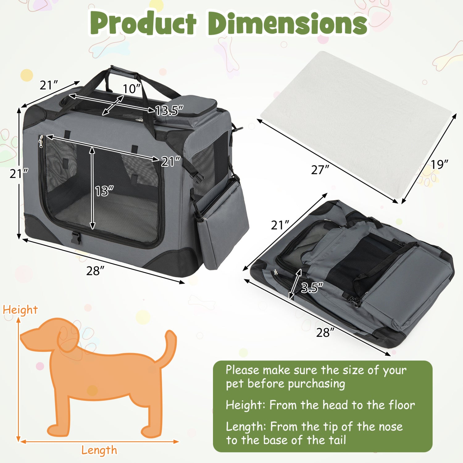 Collapsible Soft Dog Crate Travel Crate with Mesh Windows and 3 Doors-M, Gray Dog Kennels at Gallery Canada