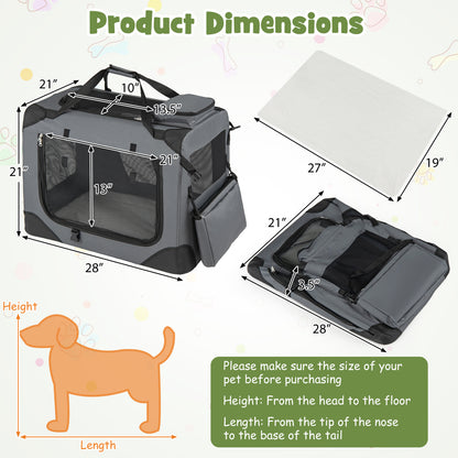 Collapsible Soft Dog Crate Travel Crate with Mesh Windows and 3 Doors-M, Gray Dog Kennels at Gallery Canada