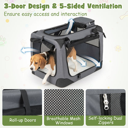 Collapsible Soft Dog Crate Travel Crate with Mesh Windows and 3 Doors-M, Gray Dog Kennels at Gallery Canada