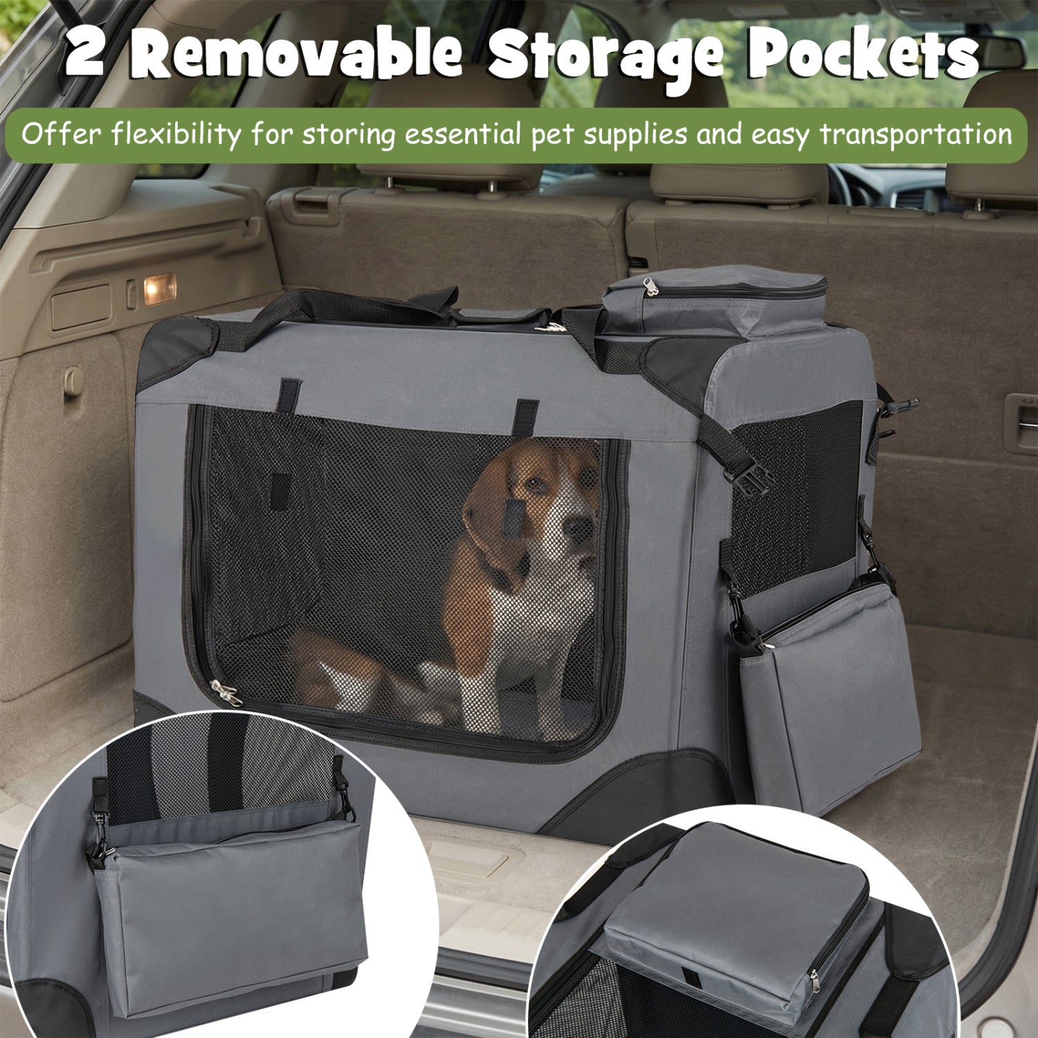 Collapsible Soft Dog Crate Travel Crate with Mesh Windows and 3 Doors-M, Gray Dog Kennels at Gallery Canada