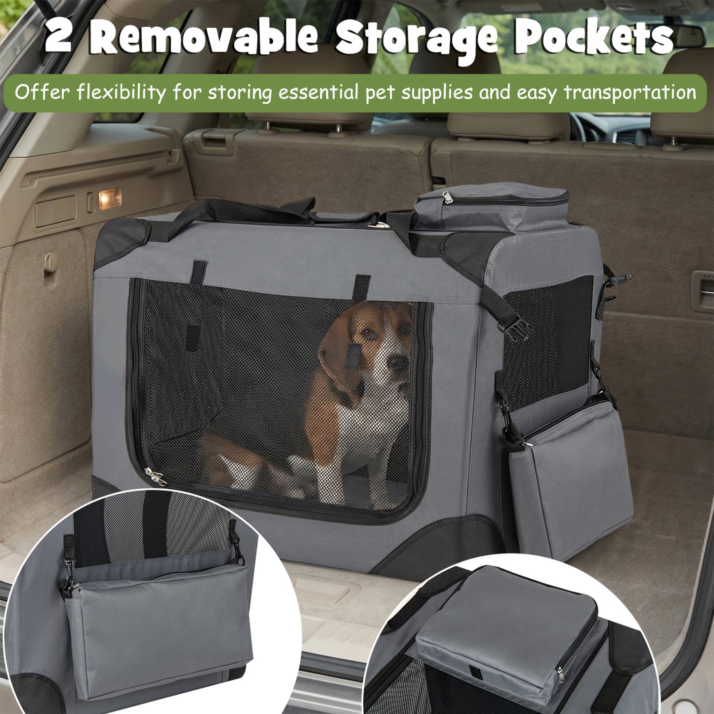 Collapsible Soft Dog Crate Travel Crate with Mesh Windows and 3 Doors-M, Gray Dog Kennels at Gallery Canada