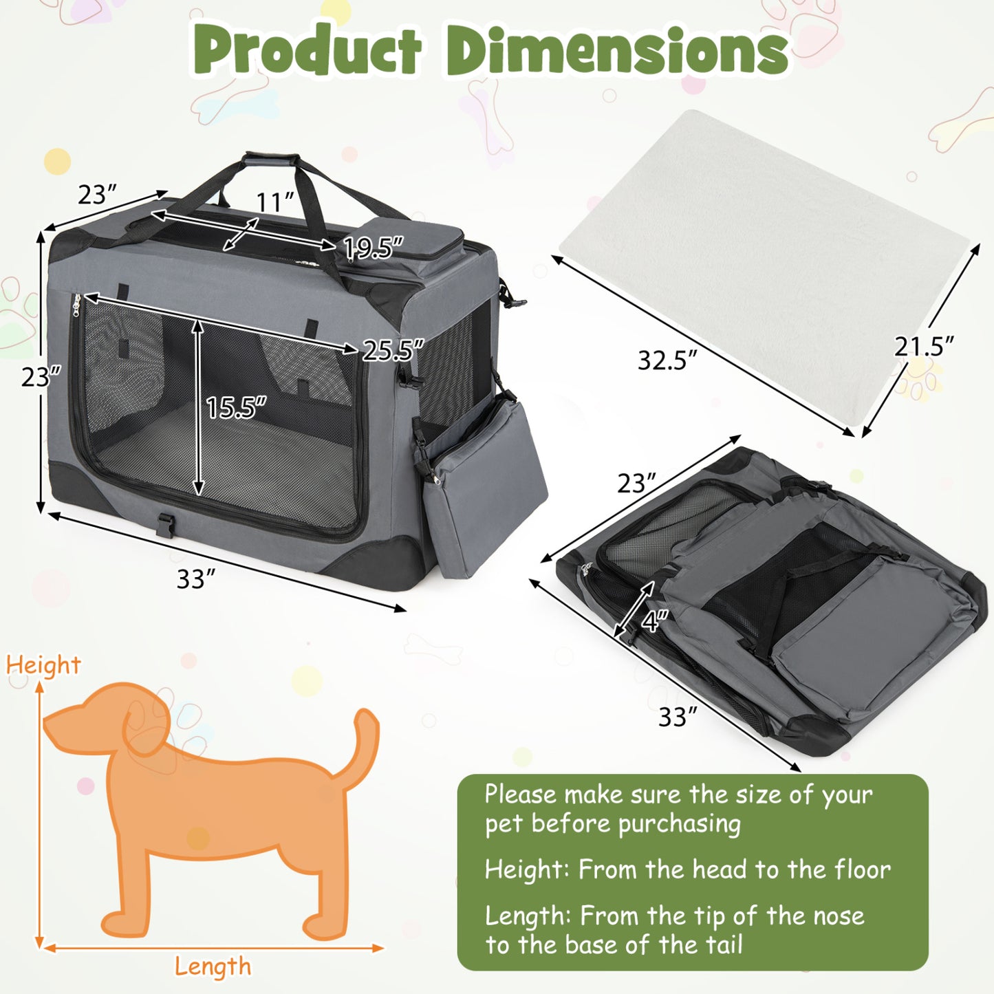 Collapsible Soft Dog Crate Travel Crate with Mesh Windows and 3 Doors-L, Gray Dog Kennels at Gallery Canada