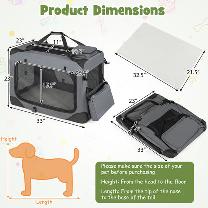 Collapsible Soft Dog Crate Travel Crate with Mesh Windows and 3 Doors-L, Gray Dog Kennels at Gallery Canada