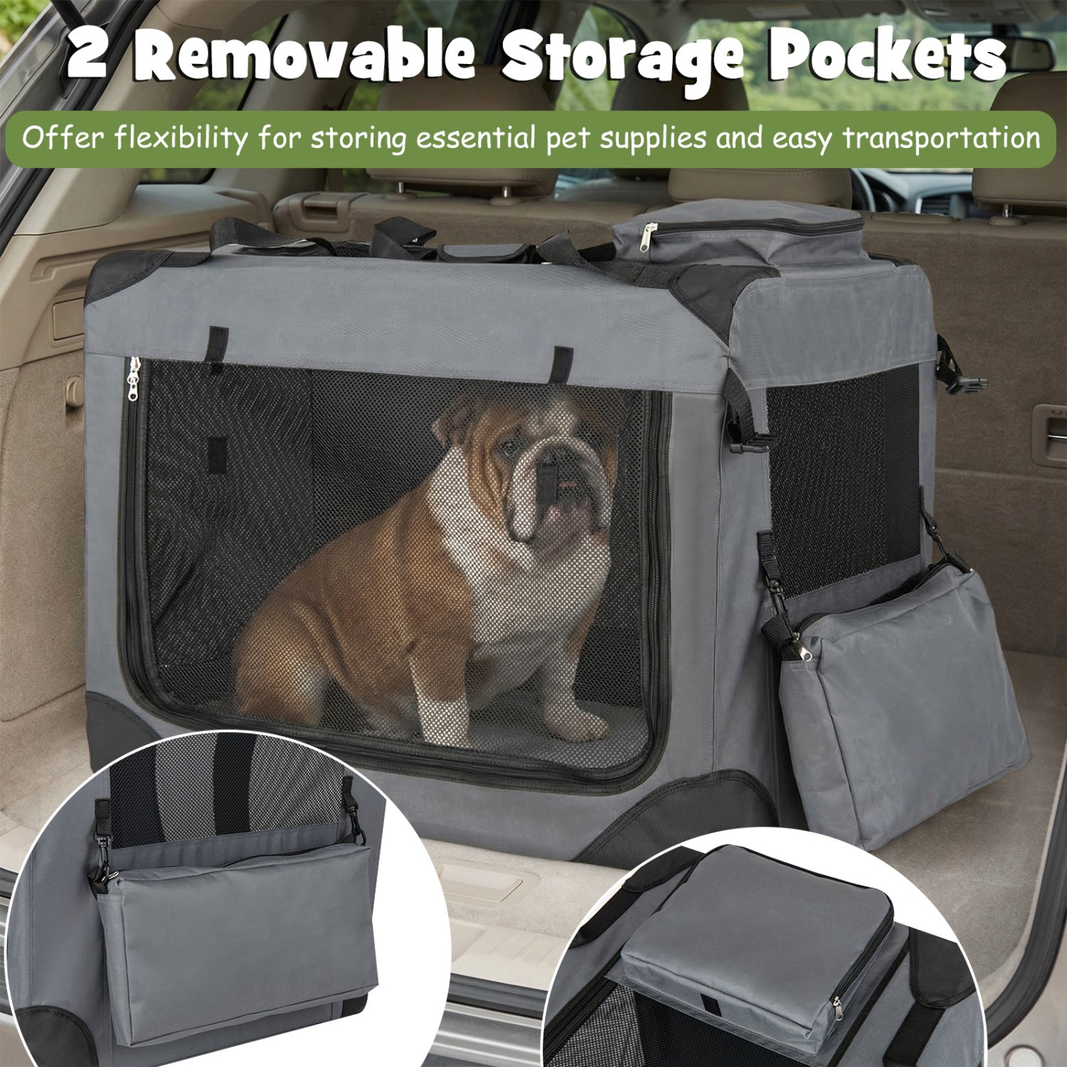 Collapsible Soft Dog Crate Travel Crate with Mesh Windows and 3 Doors-L, Gray Dog Kennels at Gallery Canada