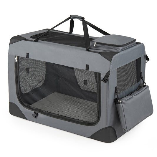 Collapsible Soft Dog Crate Travel Crate with Mesh Windows and 3 Doors-XL, Gray Dog Kennels Gray at Gallery Canada