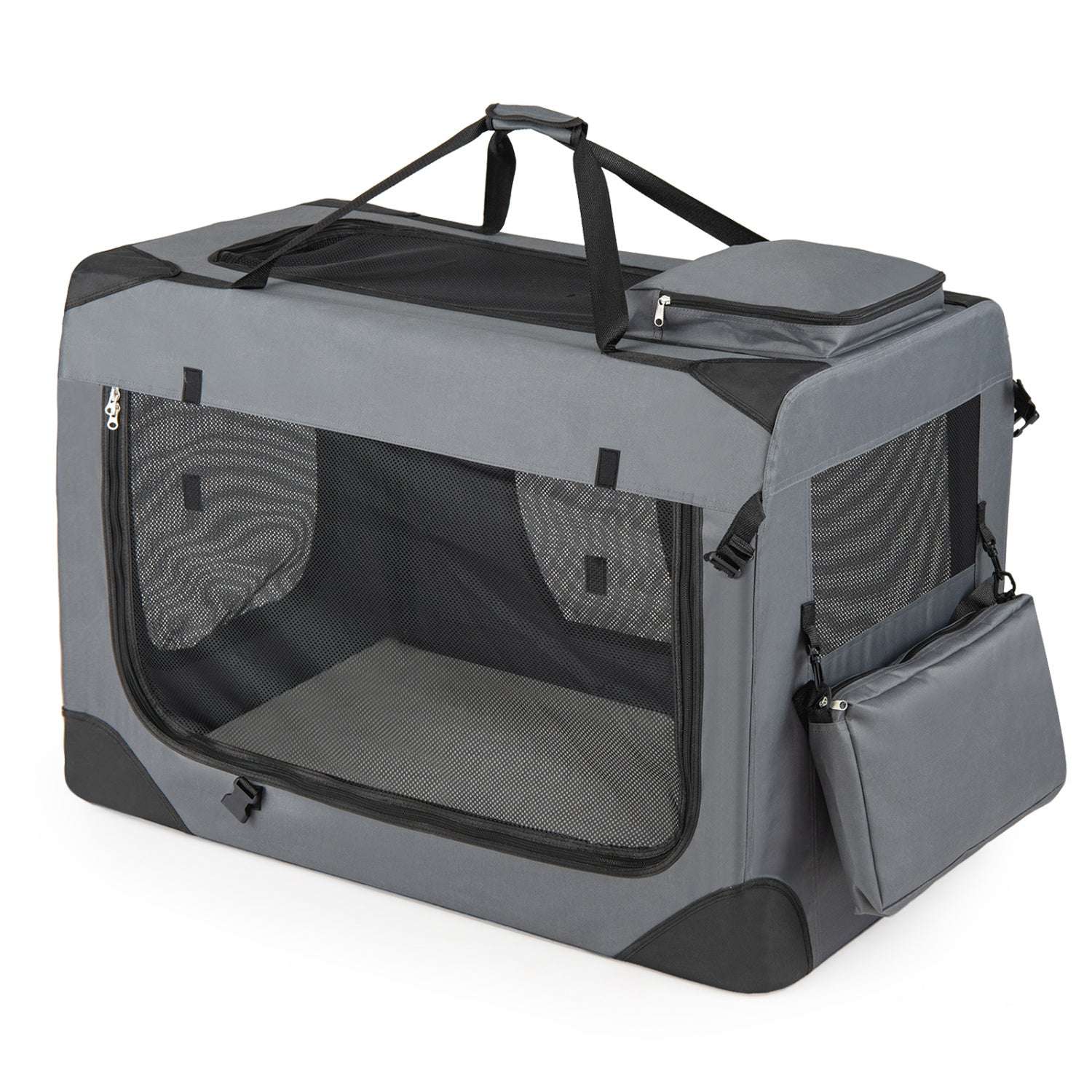 Collapsible Soft Dog Crate Travel Crate with Mesh Windows and 3 Doors-XL, Gray Dog Kennels at Gallery Canada