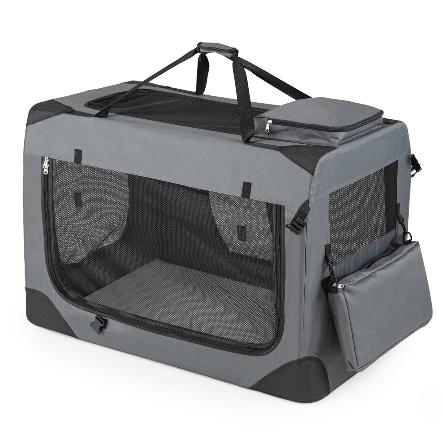 Collapsible Soft Dog Crate Travel Crate with Mesh Windows and 3 Doors-XL, Gray Dog Kennels at Gallery Canada