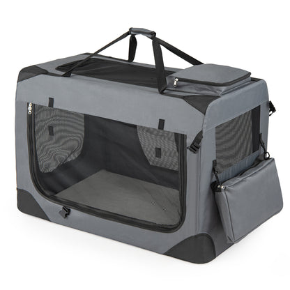 Collapsible Soft Dog Crate Travel Crate with Mesh Windows and 3 Doors-XL, Gray Dog Kennels at Gallery Canada
