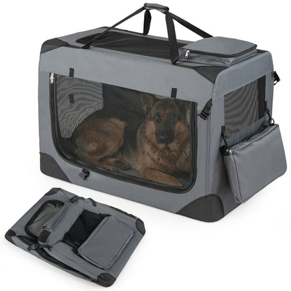 Collapsible Soft Dog Crate Travel Crate with Mesh Windows and 3 Doors-XL, Gray Dog Kennels at Gallery Canada