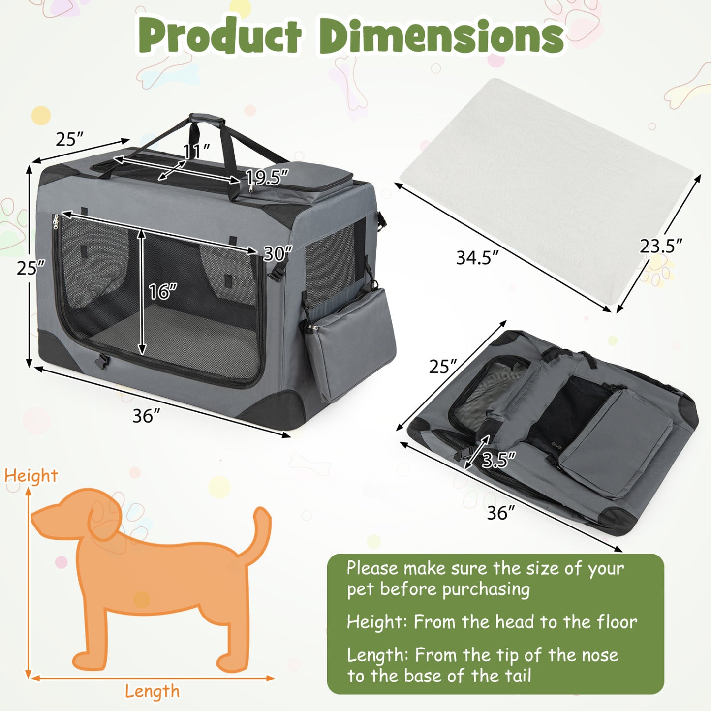 Collapsible Soft Dog Crate Travel Crate with Mesh Windows and 3 Doors-XL, Gray Dog Kennels at Gallery Canada