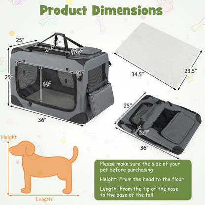 Collapsible Soft Dog Crate Travel Crate with Mesh Windows and 3 Doors-XL, Gray Dog Kennels at Gallery Canada