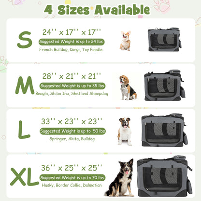 Collapsible Soft Dog Crate Travel Crate with Mesh Windows and 3 Doors-XL, Gray Dog Kennels at Gallery Canada