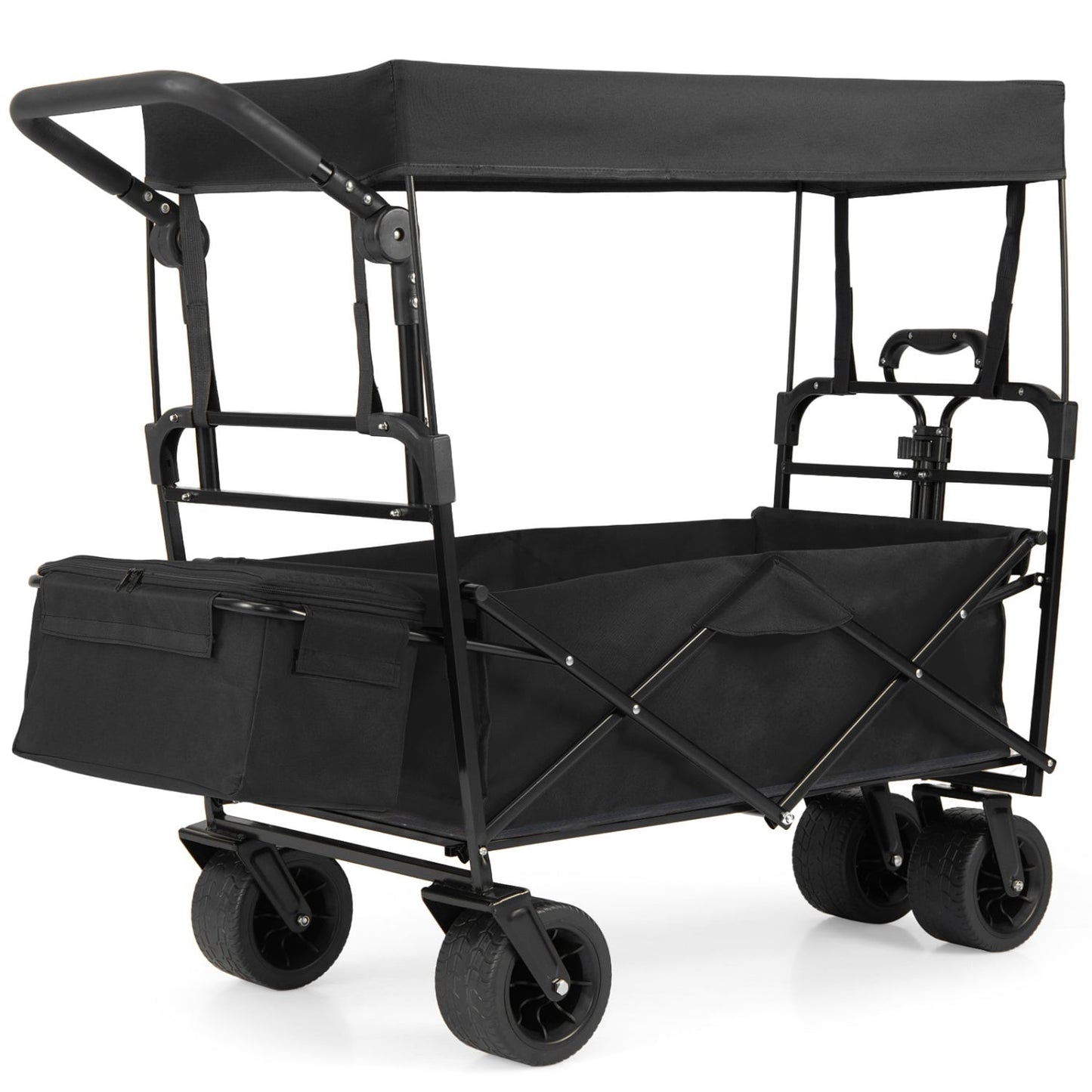 Collapsible Wagon, Removable Canopy, Adjustable Handles, Black Camping Furniture Black at Gallery Canada