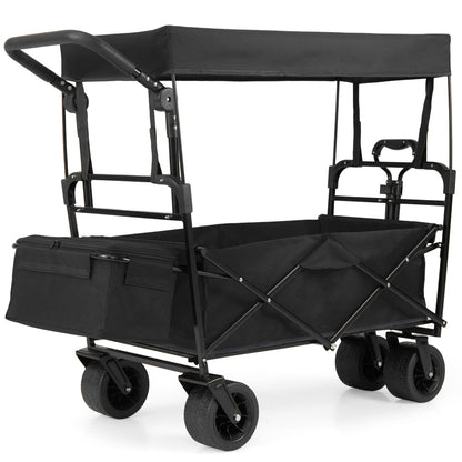 Collapsible Wagon, Removable Canopy, Adjustable Handles, Black Camping Furniture Black at Gallery Canada
