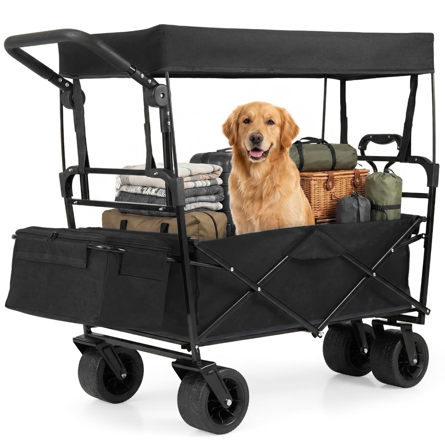 Collapsible Wagon, Removable Canopy, Adjustable Handles, Black Camping Furniture at Gallery Canada