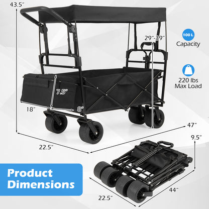 Collapsible Wagon, Removable Canopy, Adjustable Handles, Black Camping Furniture at Gallery Canada