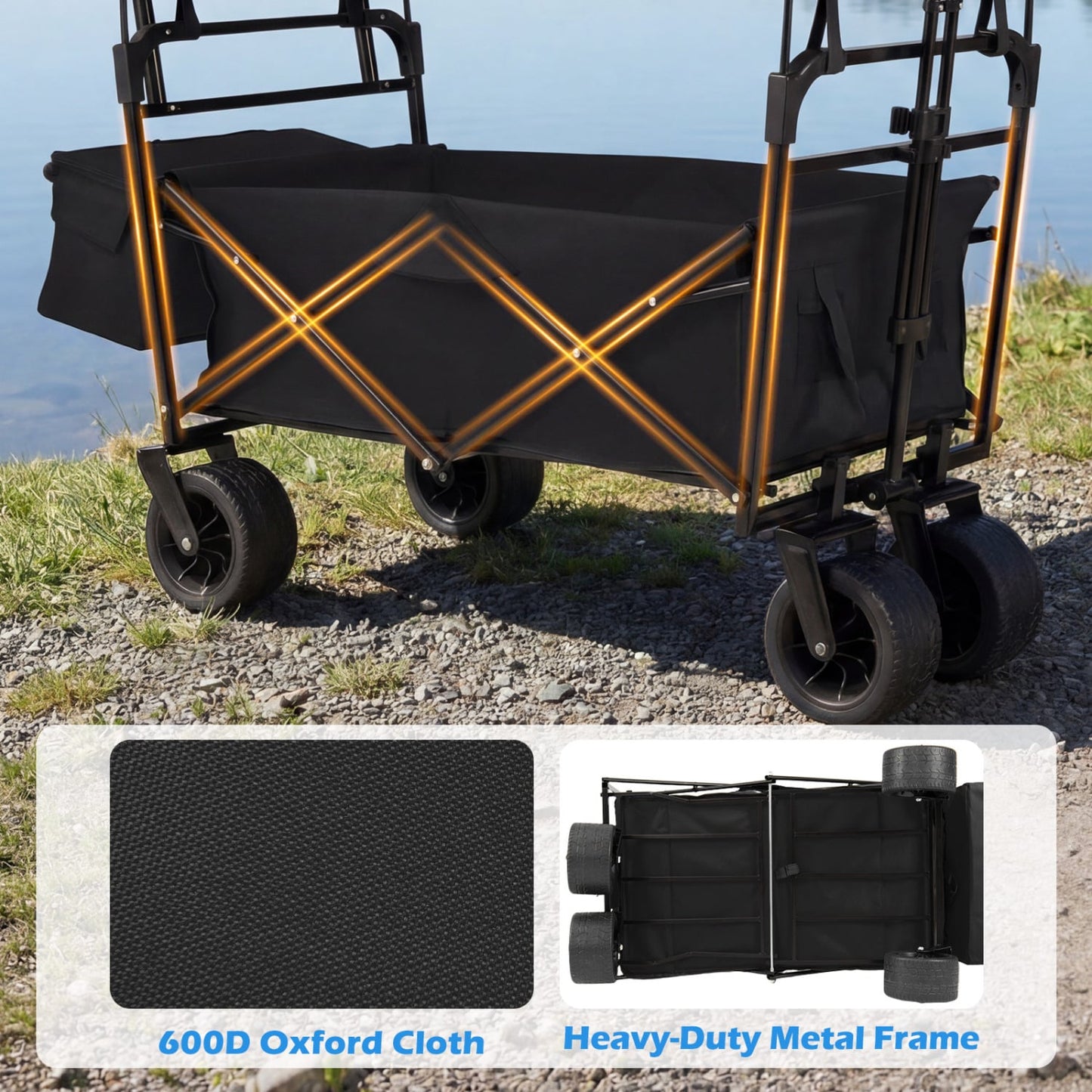 Collapsible Wagon, Removable Canopy, Adjustable Handles, Black Camping Furniture at Gallery Canada