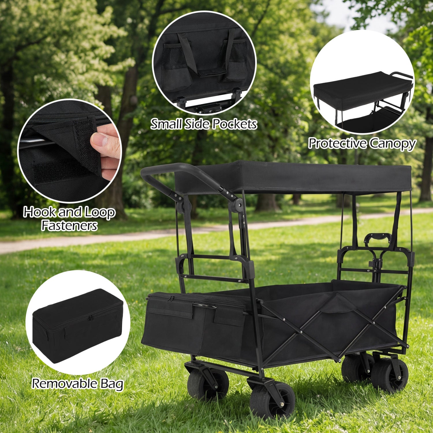 Collapsible Wagon, Removable Canopy, Adjustable Handles, Black Camping Furniture at Gallery Canada