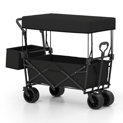 Collapsible Wagon With Removable Canopy, Detachable Storage Bag, Black