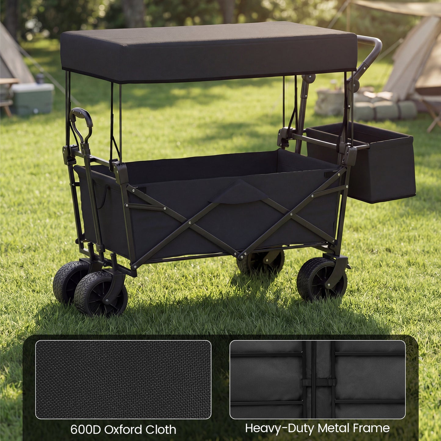 Collapsible Wagon With Removable Canopy, Detachable Storage Bag, Black Camping Furniture at Gallery Canada