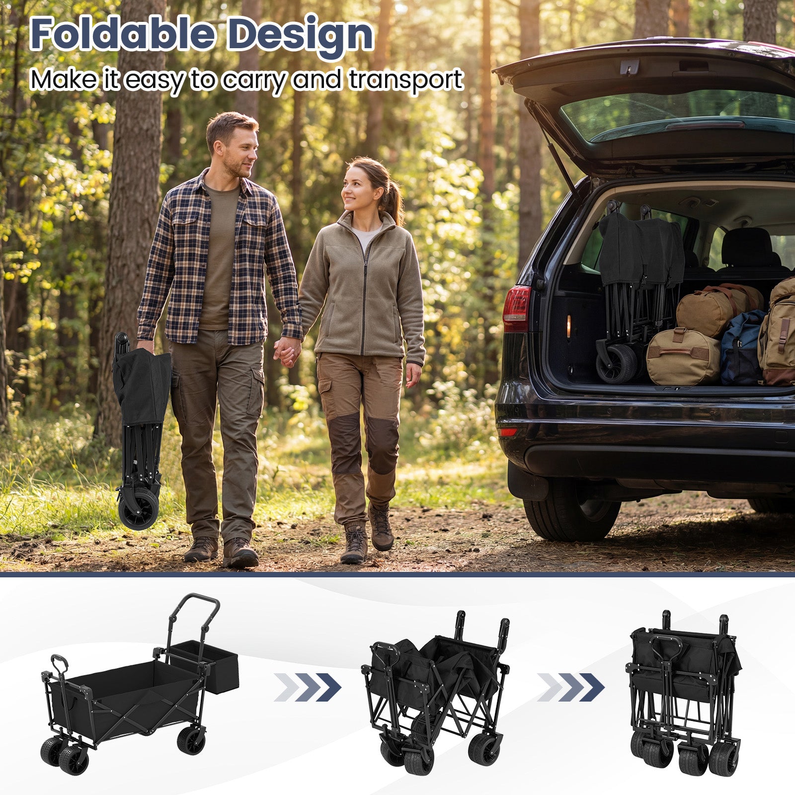Collapsible Wagon With Removable Canopy, Detachable Storage Bag, Black Camping Furniture at Gallery Canada