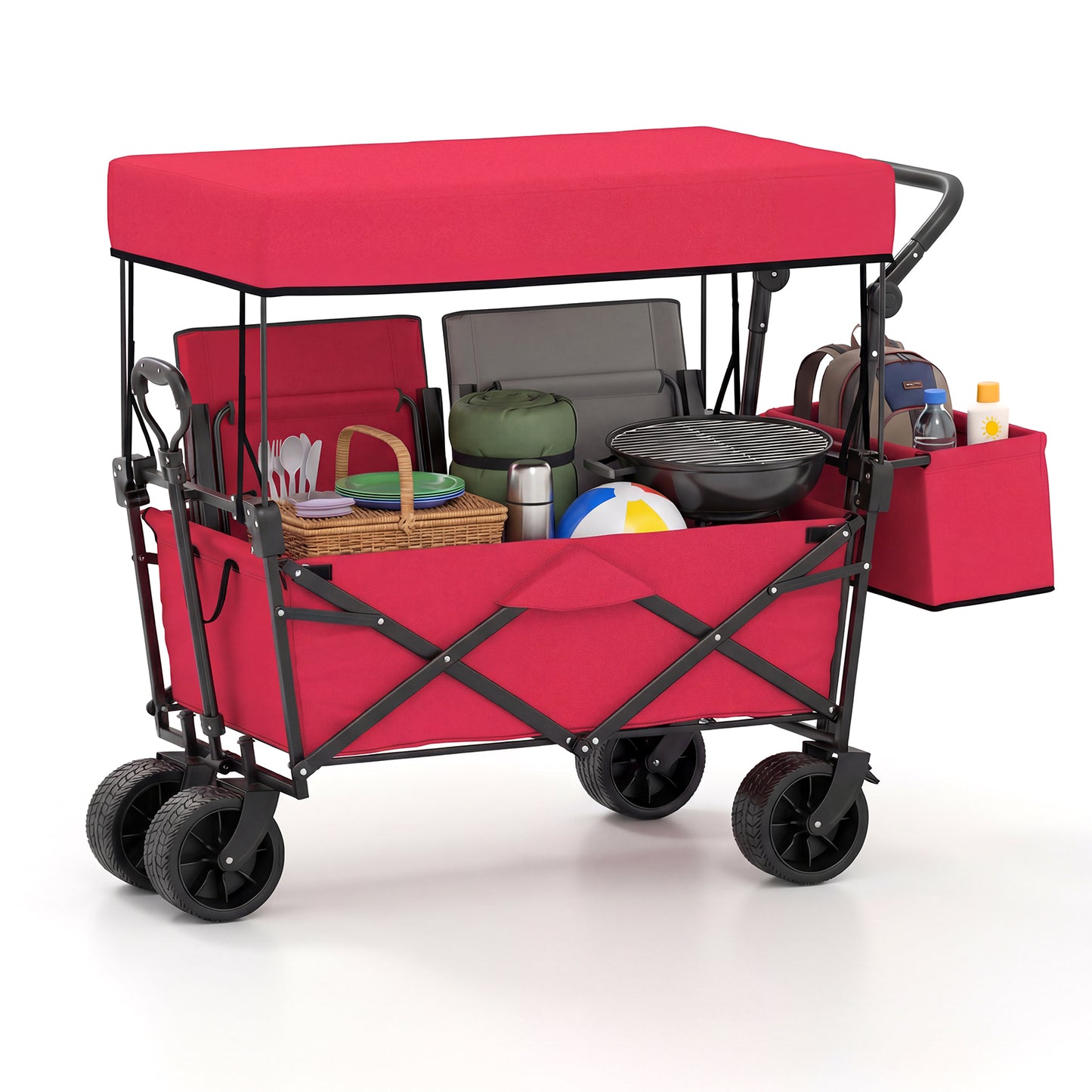 Collapsible Wagon, Removable Canopy, Detachable Storage Bag, Red Camping Furniture at Gallery Canada