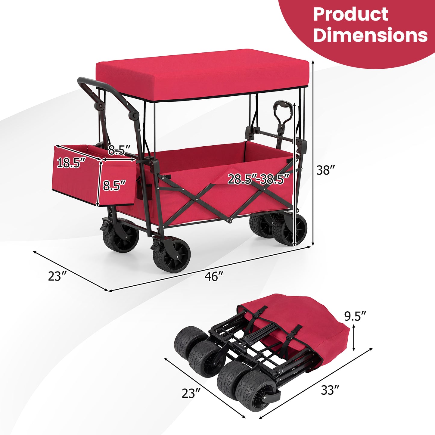 Collapsible Wagon, Removable Canopy, Detachable Storage Bag, Red Camping Furniture at Gallery Canada