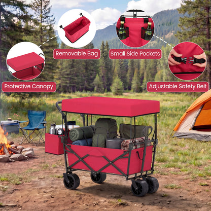 Collapsible Wagon, Removable Canopy, Detachable Storage Bag, Red Camping Furniture at Gallery Canada