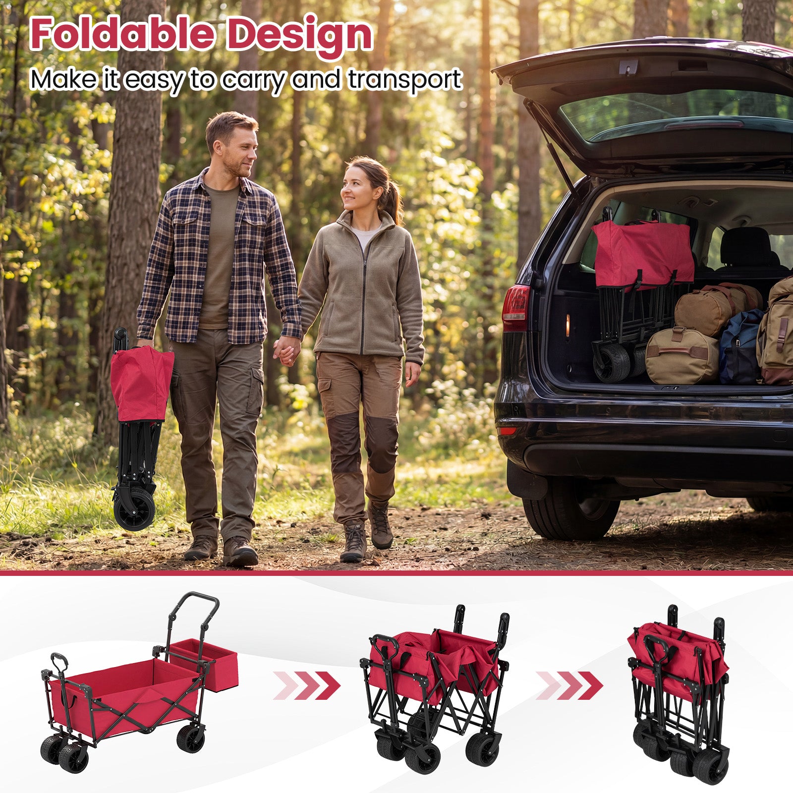 Collapsible Wagon, Removable Canopy, Detachable Storage Bag, Red Camping Furniture at Gallery Canada