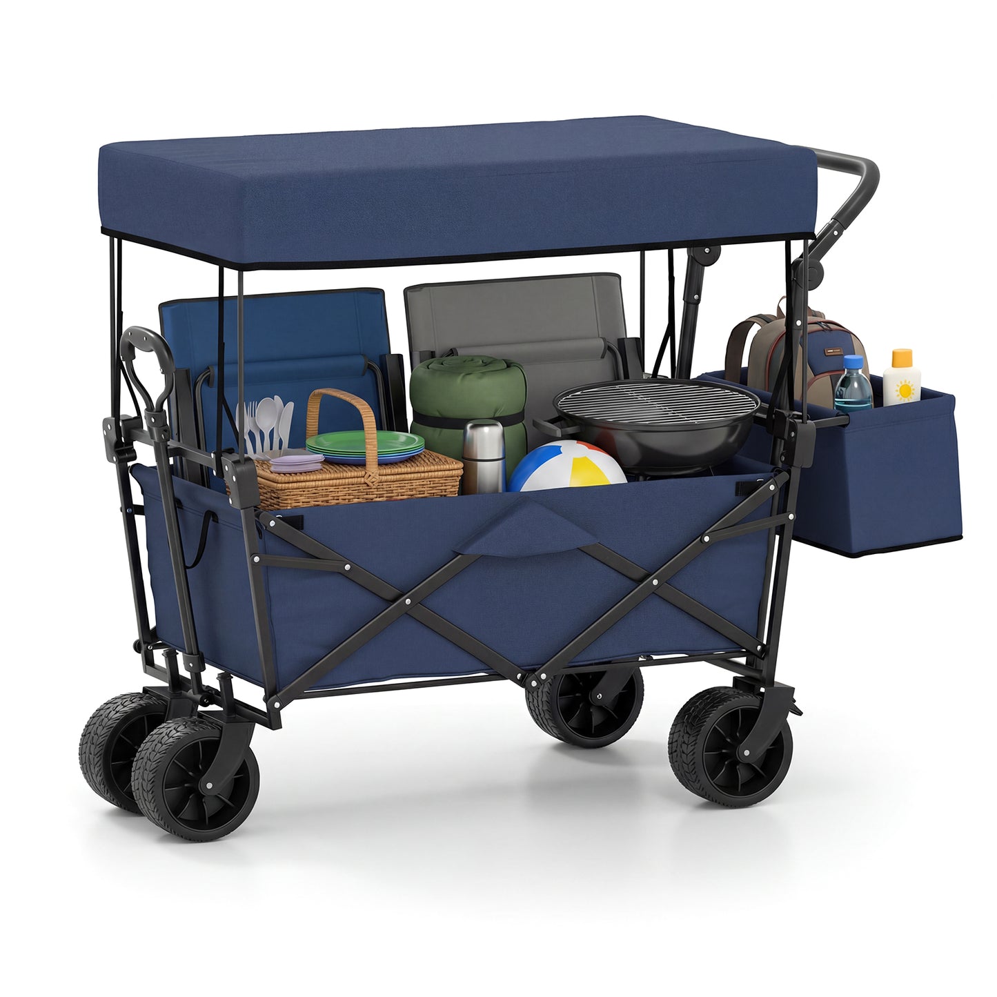 Collapsible Wagon, Removable Canopy, Detachable Storage Bag, Blue Camping Furniture at Gallery Canada