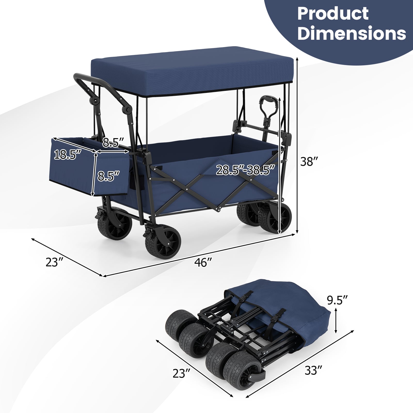 Collapsible Wagon, Removable Canopy, Detachable Storage Bag, Blue Camping Furniture at Gallery Canada
