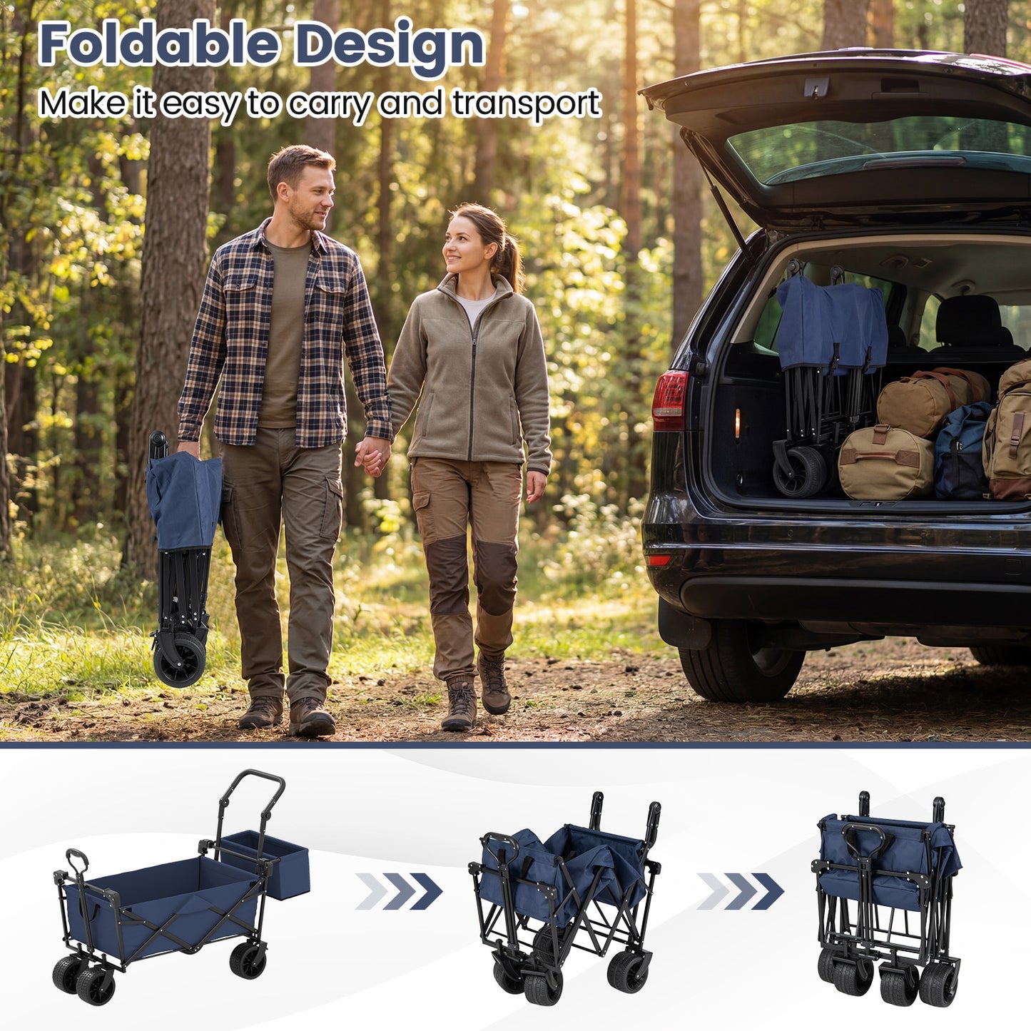 Collapsible Wagon, Removable Canopy, Detachable Storage Bag, Blue Camping Furniture at Gallery Canada