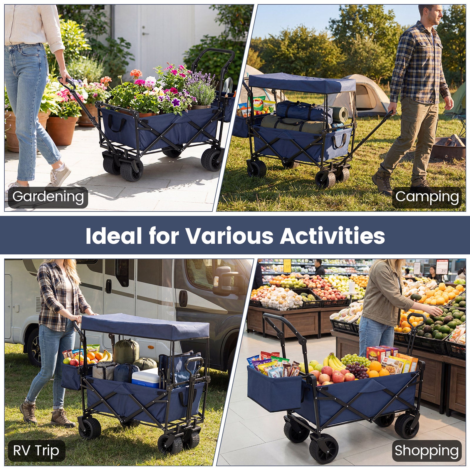 Collapsible Wagon, Removable Canopy, Detachable Storage Bag, Blue Camping Furniture at Gallery Canada